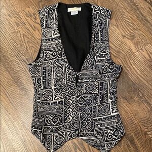 Vintage Black White Beige Beaded Patterned Women's Vest